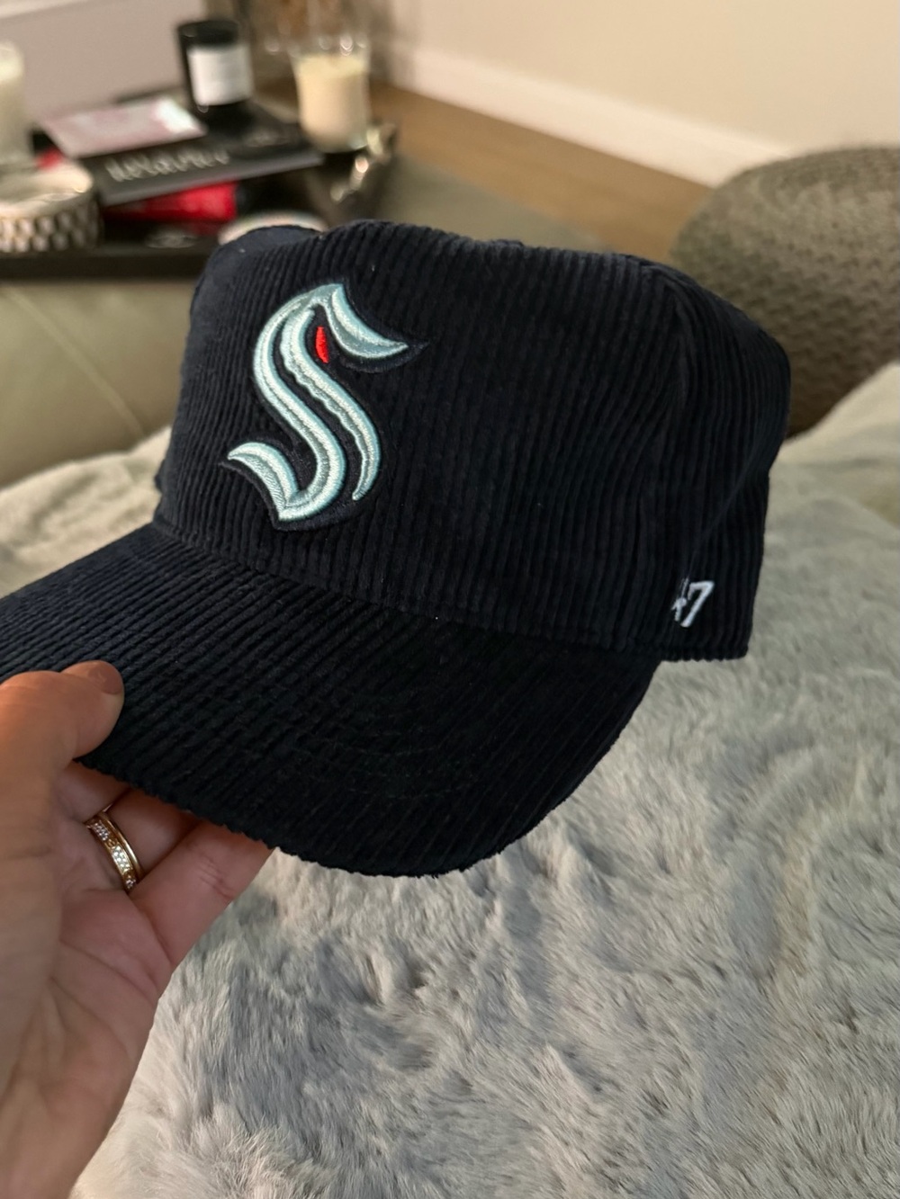 47 Navy Corduroy Hat with Embroidered S Accent
